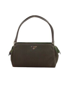 Prada Leather Nylon Brown Handbag Silver